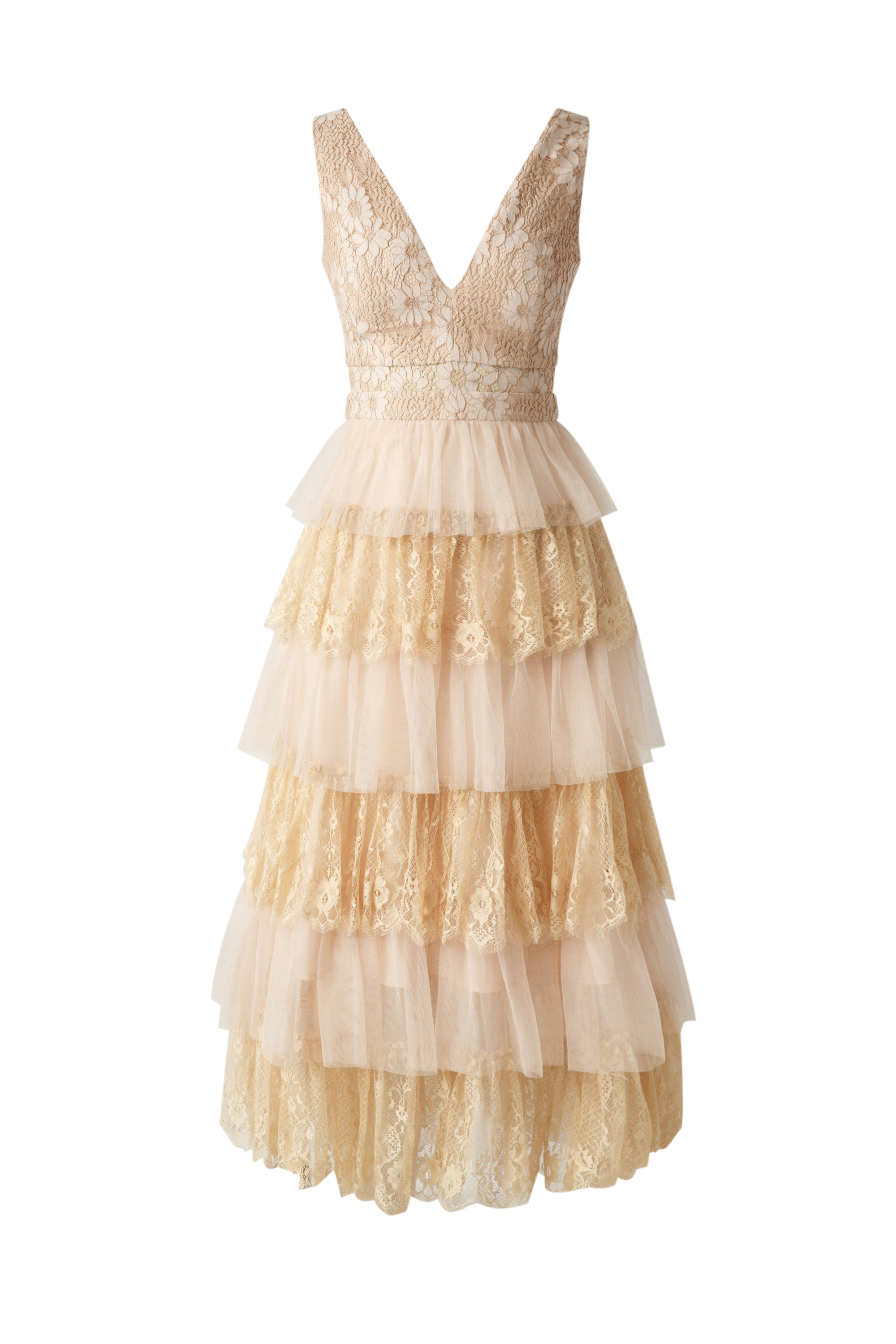Sleeveless V Neck Lace Multilayers Cake Dress