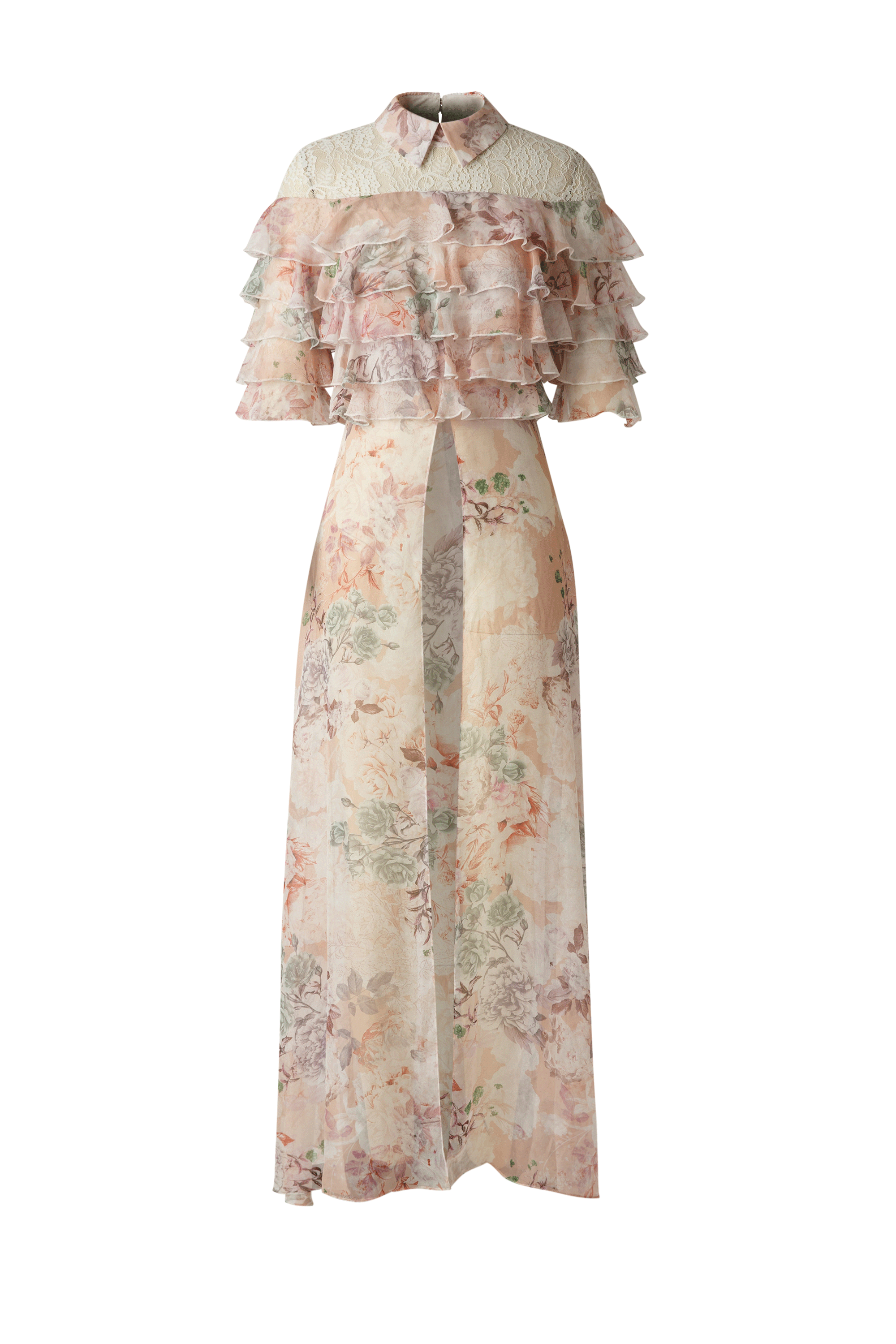 Shirt Collar Cake Sleeve Printed Chiffon Dress