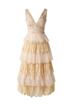 Sleeveless V Neck Lace Multilayers Cake Dress