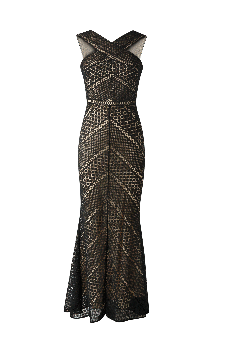 Sleeveless Cross V Neck Lace Fishtail Dress