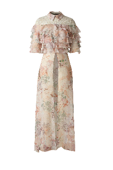 Shirt Collar Cake Sleeve Printed Chiffon Dress
