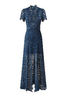 Stand Collar Bow Belt Lace Maxi Dress